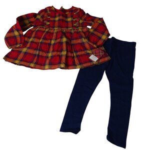 Tahari 2 Piece Red Plaid Flannel Dress with Blue Leggings Set Girls Size 4T NEW